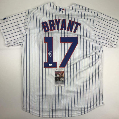 Autographed/Signed Kris Bryant Chicago Pinstripe Baseball Jersey JSA COA