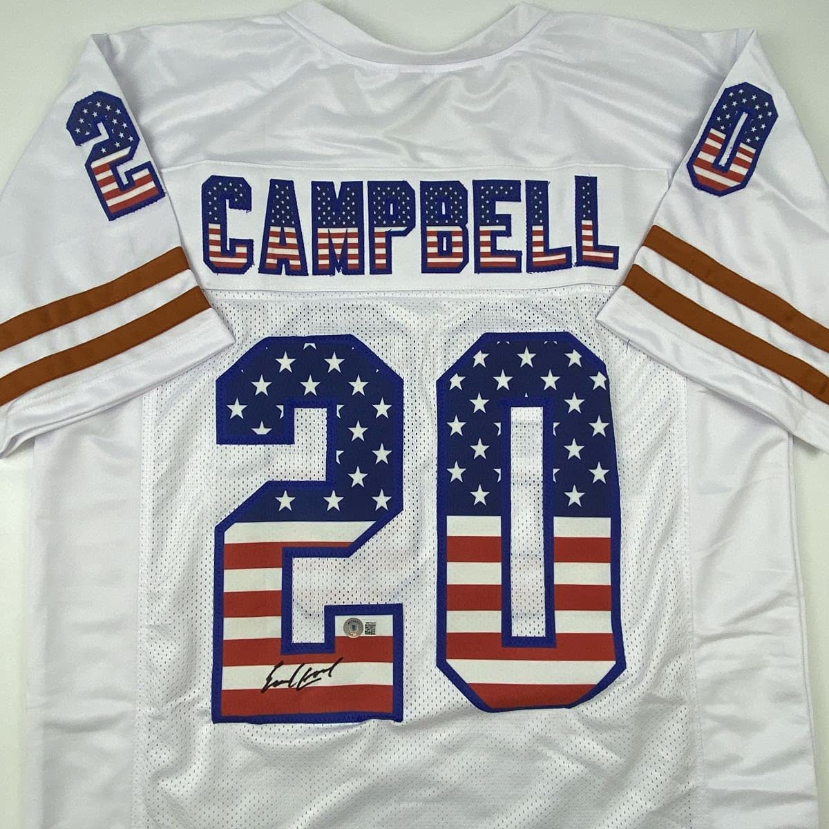 Autographed/Signed Earl Campbell Texas USA White Football Jersey Beckett BAS COA
