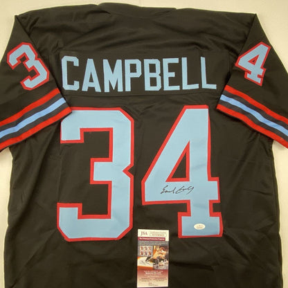 Autographed/Signed Earl Campbell Houston Black Football Jersey Beckett BAS COA