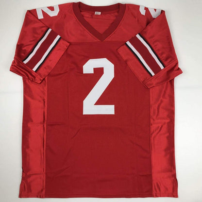 Autographed/Signed Cris Carter Ohio State Red College Football Jersey JSA COA