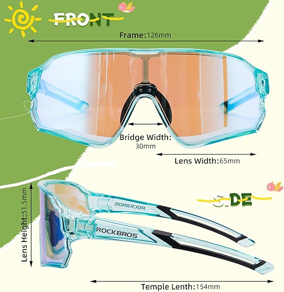 ROCKBROS Kids Photochromic Sports Sunglasses For Kids Ages 8 to 14