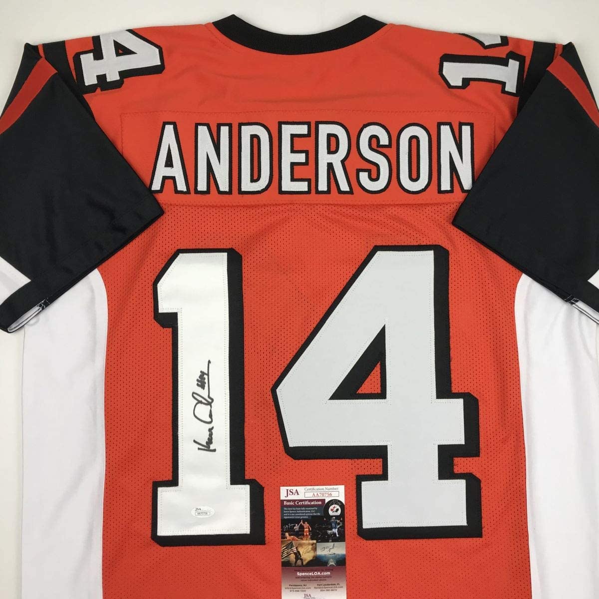 Autographed/Signed Ken Anderson Cincinnati Orange Football Jersey JSA COA