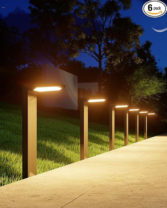 6 Pack Solar Powered Pathway Lights Outdoor Waterproof 30 LED Bright Walkway Landscape Lamp for Outside, Path, Driveway, sidewalk, Yard, Lawn, Garden, Trail, Modern Design and 2 Modes (Warm White)