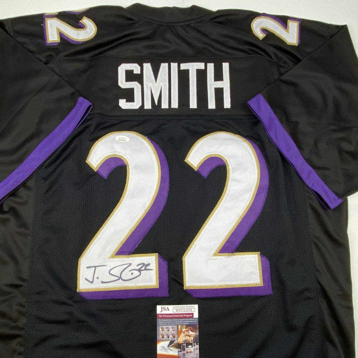 Autographed/Signed Jimmy Smith Baltimore Black Football Jersey JSA COA