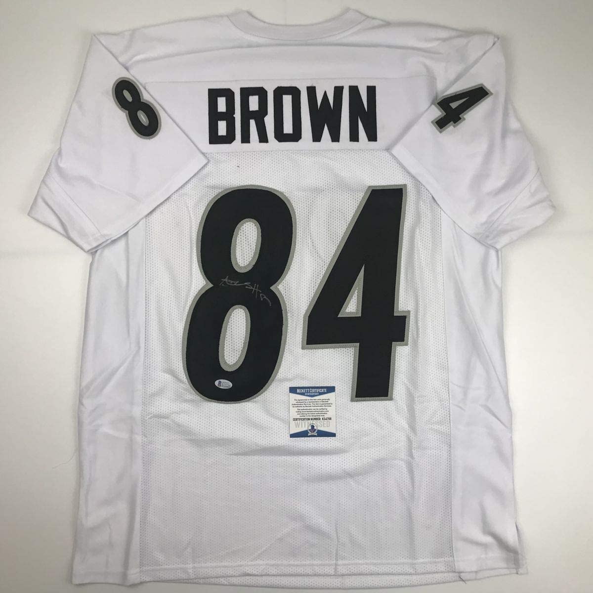Autographed/Signed Antonio Brown Oakland White Football Jersey Beckett BAS COA