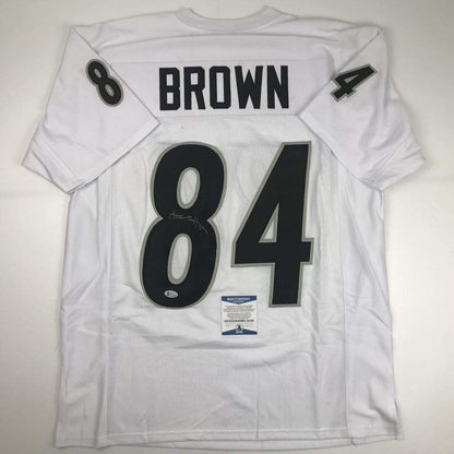 Autographed/Signed Antonio Brown Oakland White Football Jersey Beckett BAS COA