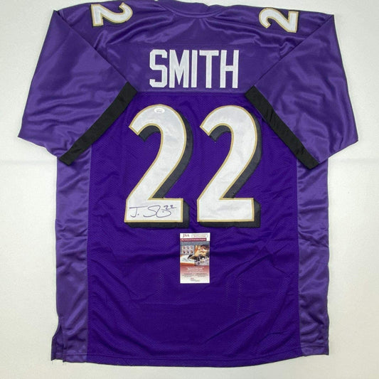 Autographed/Signed Jimmy Smith Baltimore Purple Football Jersey JSA COA