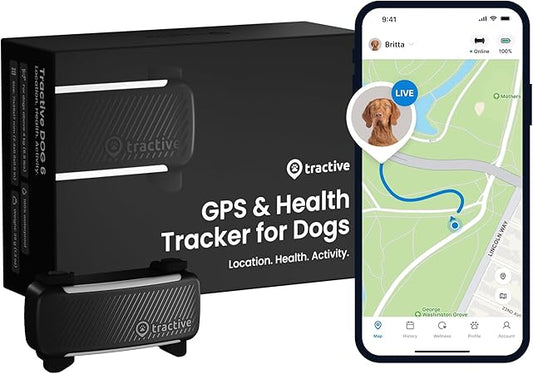 Tractive GPS Dog Tracker (2025 Release) | Real-time Pet Location Tracker | Health & Wellness Alerts | Virtual Fence for Dogs | Bark Monitoring | Dog Collar Attachment (Black)