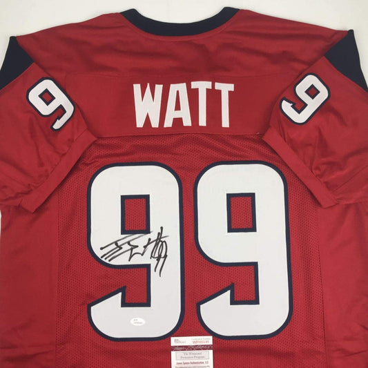 Autographed/Signed J.J. JJ Watt Houston Red Football Jersey JSA COA