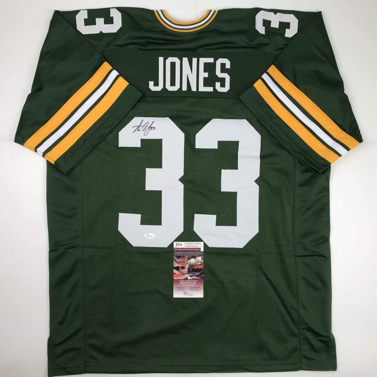 Autographed/Signed Aaron Jones Green Bay Green Football Jersey JSA COA
