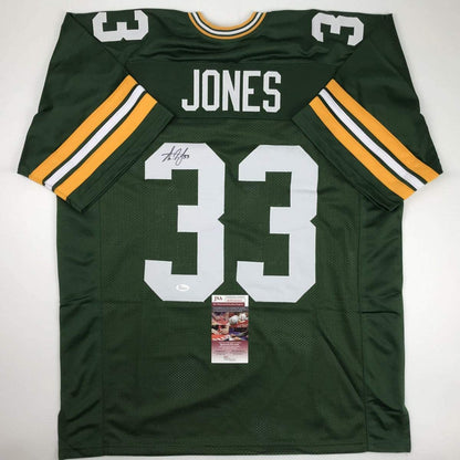 Autographed/Signed Aaron Jones Green Bay Green Football Jersey JSA COA