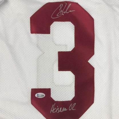 Autographed/Signed Carson Palmer Heisman 02 USC Southen Cal White College Football Jersey Beckett BAS COA