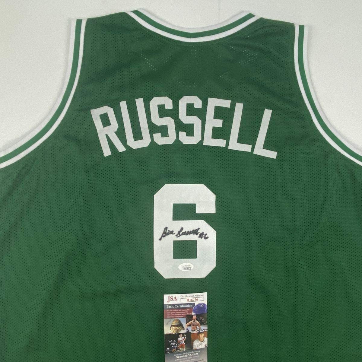 Autographed/Signed Bill Russell Boston Green Basketball Jersey JSA COA