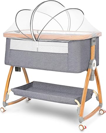 Baby Bassinet, Bedside Bassinet for Baby, 6 Height Adjustable Baby Bed, 3 in 1 Bassinet Bedside Sleeper with Wheels, Mosquito Net, Portable Bedside Crib for Infant/Baby/Newborn (Light Grey)