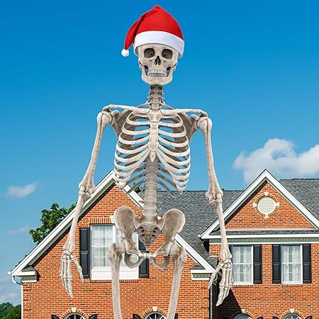 12 ft Skeleton Santa Hat Christmas Skeleton Giant Santa Hat Holiday Skull Costume Accessories for Xmas New Year Festive Party Supplies