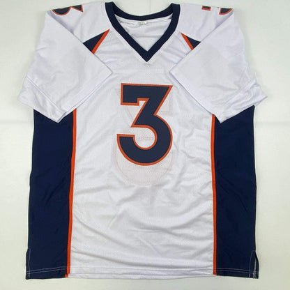 Autographed/Signed Drew Lock Denver White Football Jersey Beckett BAS COA