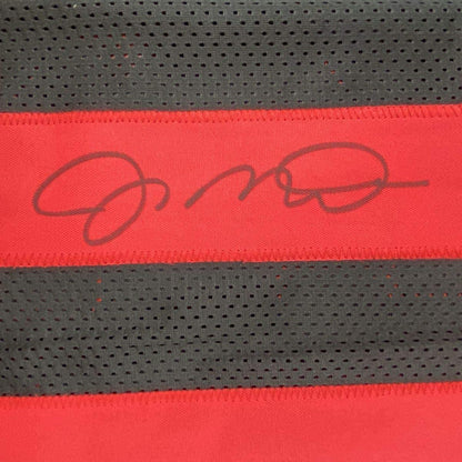 Framed Autographed/Signed Joe Montana 35x39 San Francisco Black Football Jersey JSA COA