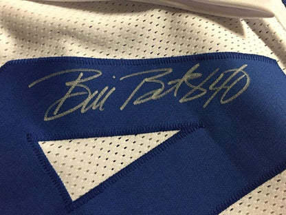Framed Autographed/Signed Bill Bates 35x39 Dallas Cowboys White Football Jersey JSA COA