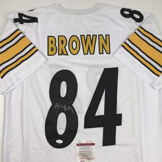 Autographed/Signed Antonio Brown Pittsburgh White Football Jersey JSA COA