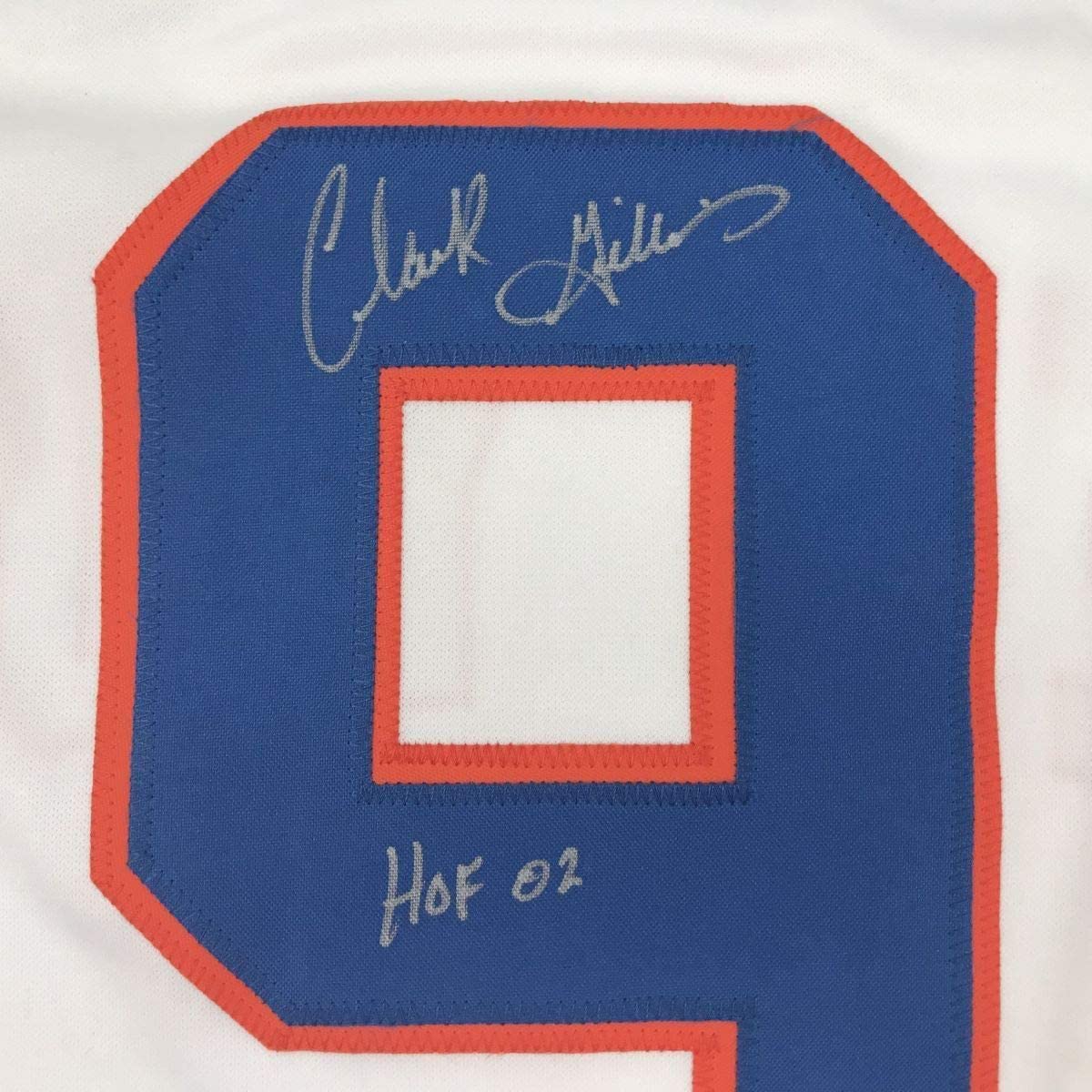 Framed Autographed/Signed Clark Gillies HOF 02 35x39 New York White Hockey Jersey JSA COA