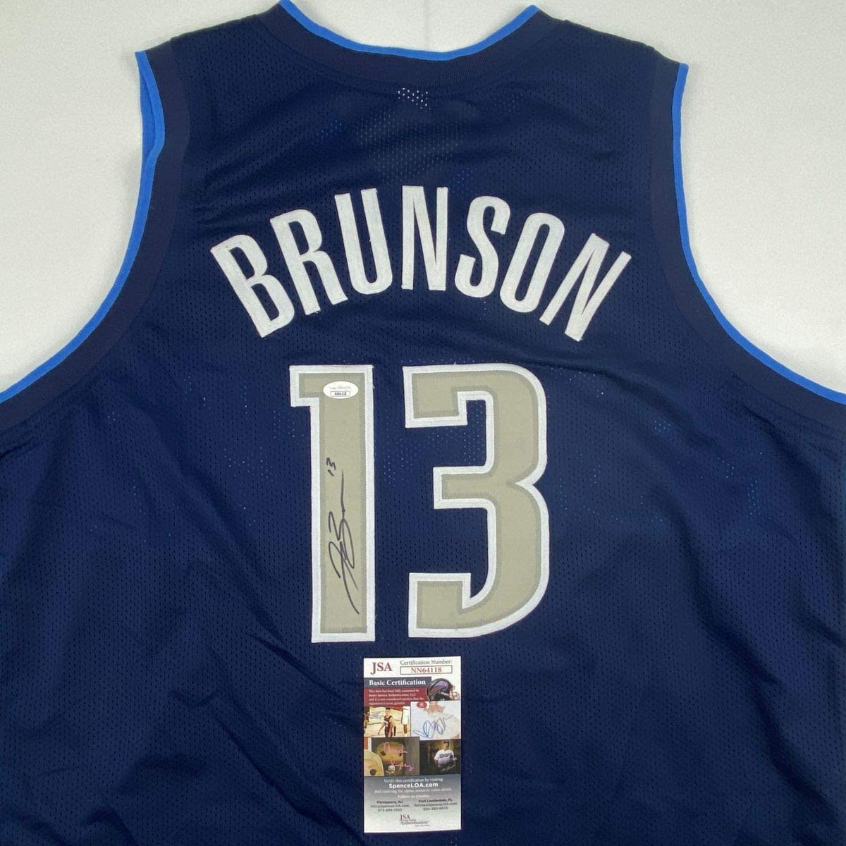 Autographed/Signed Jalen Brunson Dallas Dark Blue Basketball Jersey JSA COA