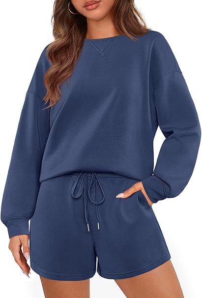 MEROKEETY Women's 2 Piece Outfits Short Sweatsuits Long Sleeve Sweatshirt Sweat Tracksuit Lounge Sets