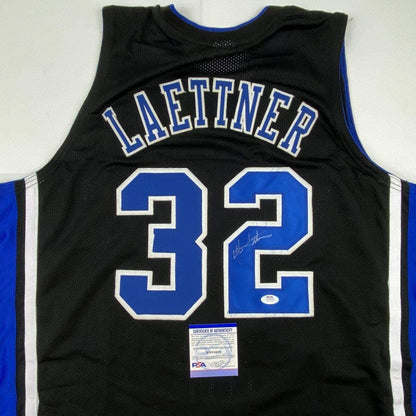 Autographed/Signed Christian Laettner Duke The Shot Black College Basketball Jersey PSA/DNA COA