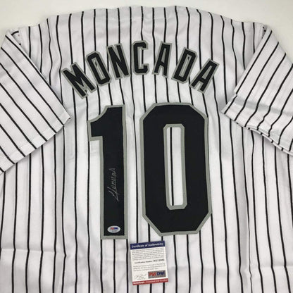 Autographed/Signed Yoan Moncada Chicago Pinstripe Baseball Jersey Beckett BAS COA