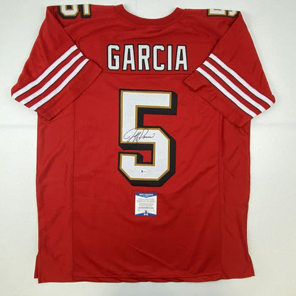 Autographed/Signed Jeff Garcia San Francisco Red Football Jersey Beckett BAS COA