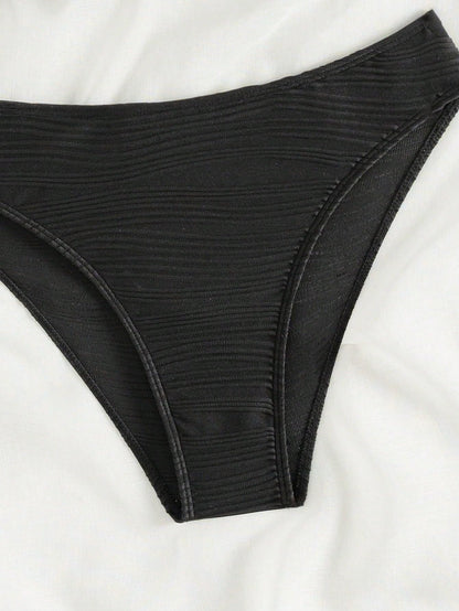 MakeMeChic Women's 2 Piece Bikini Set Ruffle Trim Push Up High Cut Bathing Suit Swimsuit Black S