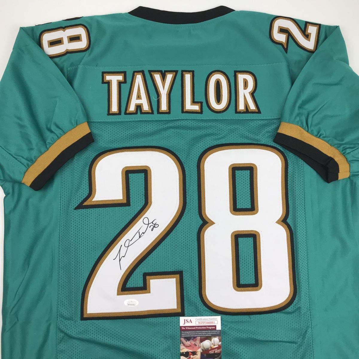 Autographed/Signed Fred Taylor Jacksonville Teal Football Jersey JSA COA