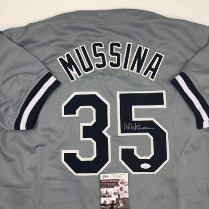 Autographed/Signed Mike Mussina New York Grey Baseball Jersey JSA COA