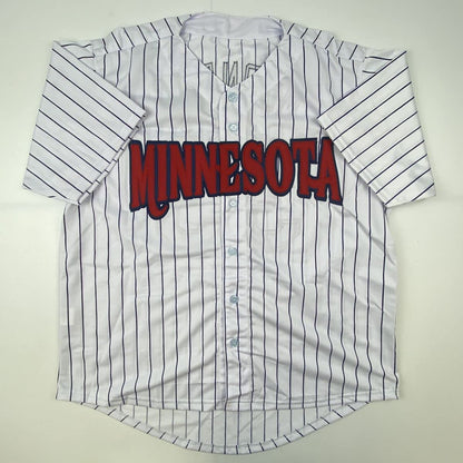Autographed/Signed Justin Morneau Minnesota Pinstripe Baseball Jersey JSA COA