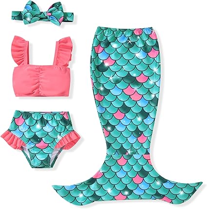 Baby Girl Mermaid Swimsuit Bathing Suits Bikini Set with Headband