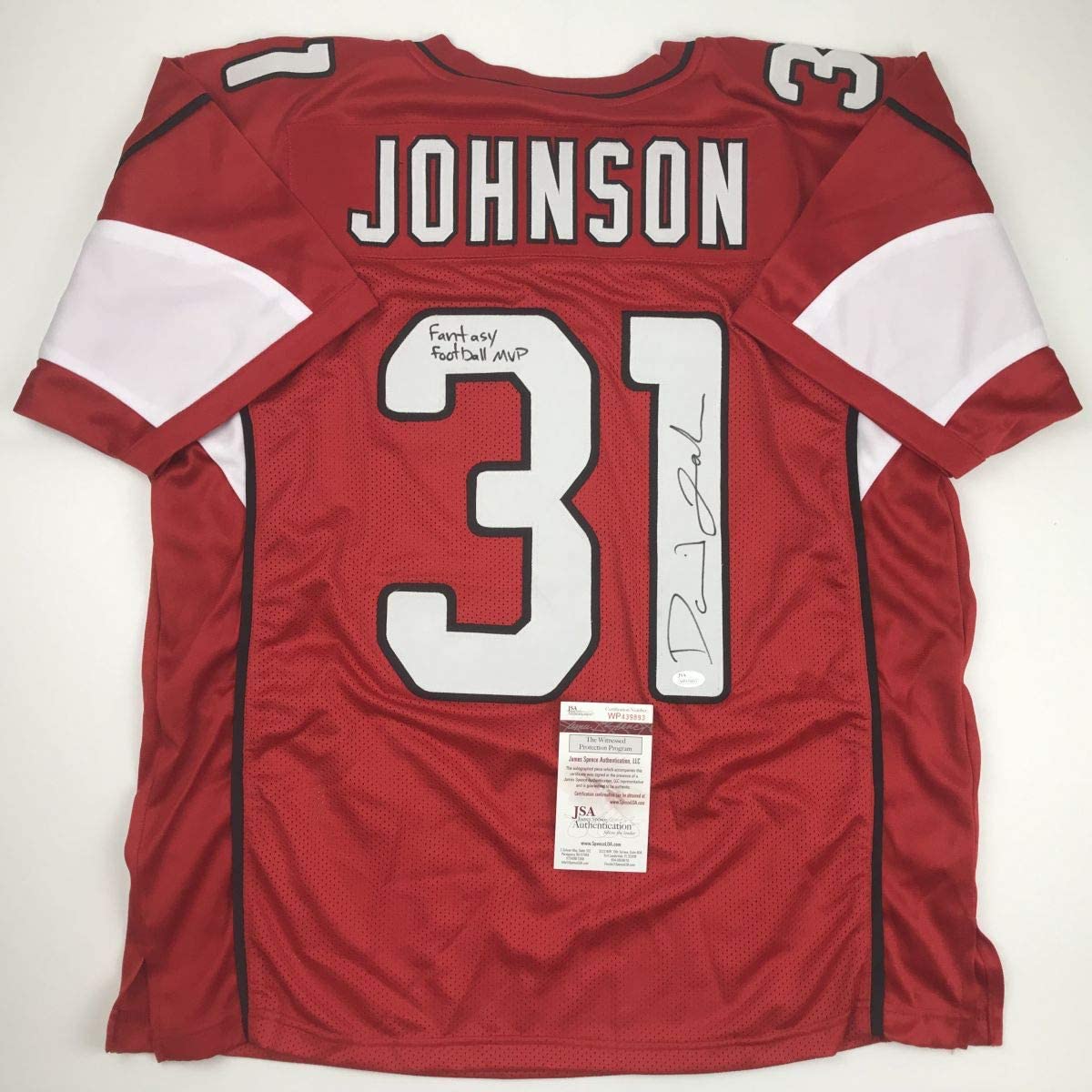 Autographed/Signed David Johnson Fantasy Football MVP Arizona Red Football Jersey JSA COA