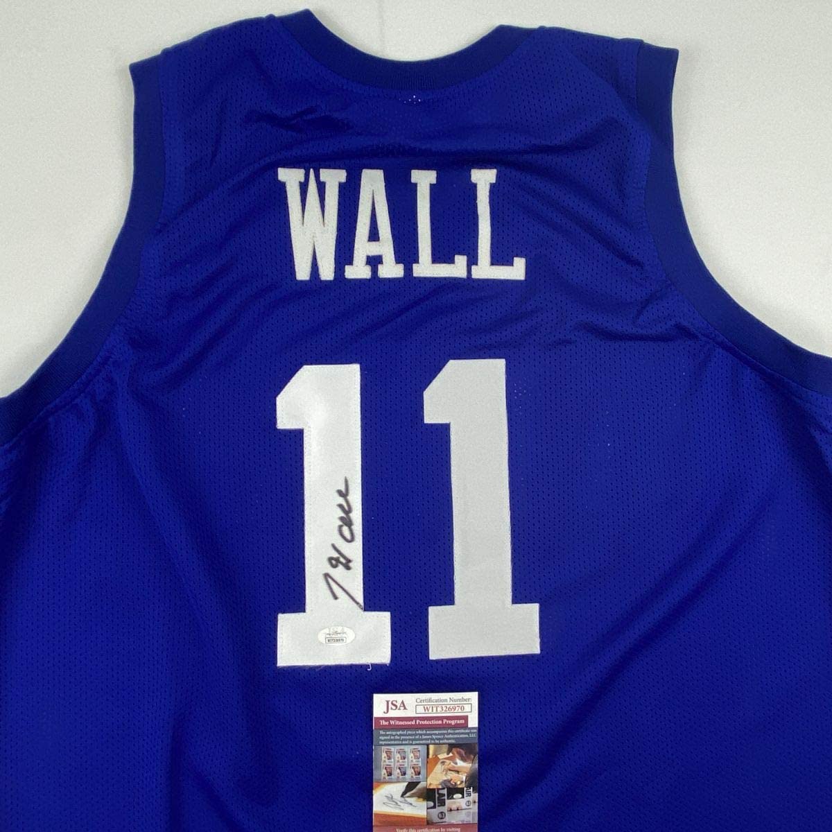 Autographed/Signed John Wall Kentucky Blue College Basketball Jersey JSA COA