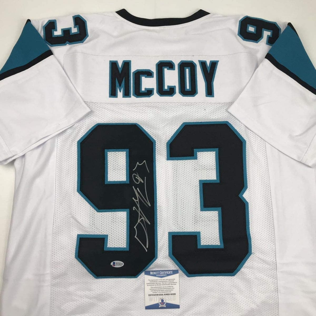 Autographed/Signed Gerald McCoy Carolina White Football Jersey Beckett BAS COA