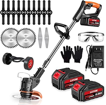 Cordless Weed Wacker, 21V Electric Weed Trimmer Battery Powered with 2X 4.0 Ah Batteries, 3 in 1 Stringless Grass Trimmer/Lawn Edger/Brush Cutter for Yard Lawn