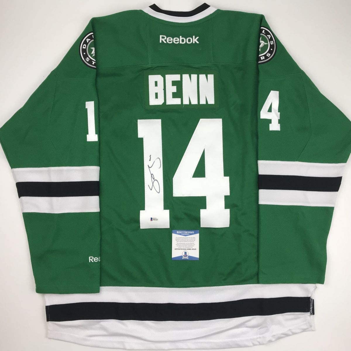 Autographed/Signed Jamie Benn Dallas Green Hockey Jersey Beckett BAS COA