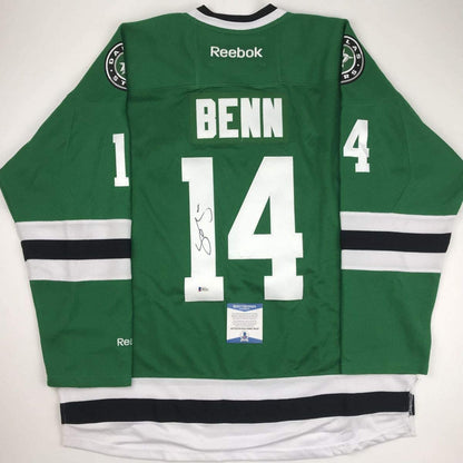 Autographed/Signed Jamie Benn Dallas Green Hockey Jersey Beckett BAS COA