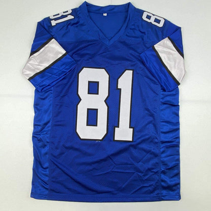 Autographed/Signed Calvin Johnson Detroit Royal Blue Football Jersey JSA COA