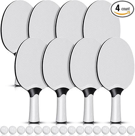 Junkin 8 Pieces Table Tennis Paddles Kit Professional Rackets Set Portable Composite Rubber Table Tennis Racquets with 8 Balls for Indoor and Outdoor, Gray