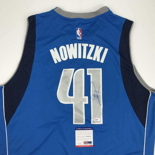 Autographed/Signed Dirk Nowitzki Dallas Blue Basketball Jersey PSA/DNA COA