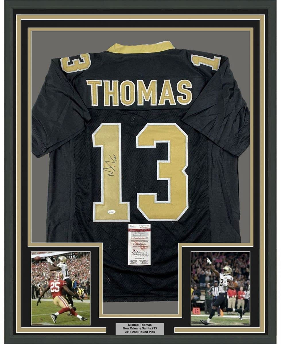 Framed Autographed/Signed Michael Thomas 35x39 New Orleans Black Football Jersey JSA COA