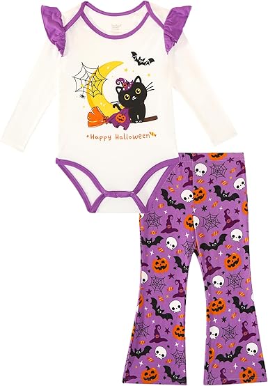 Baby Girls Bodysuit Set-Viscose Made from Bamboo, Long Sleeve Clothing Top Soft Pants Clothes Set Ruffle Outfits