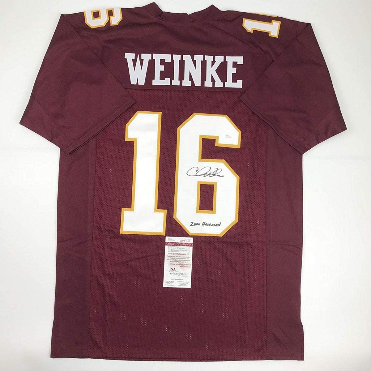 Autographed/Signed Chris Weinke 2000 Heisman  Florida State FSU Maroon Football Jersey JSA COA