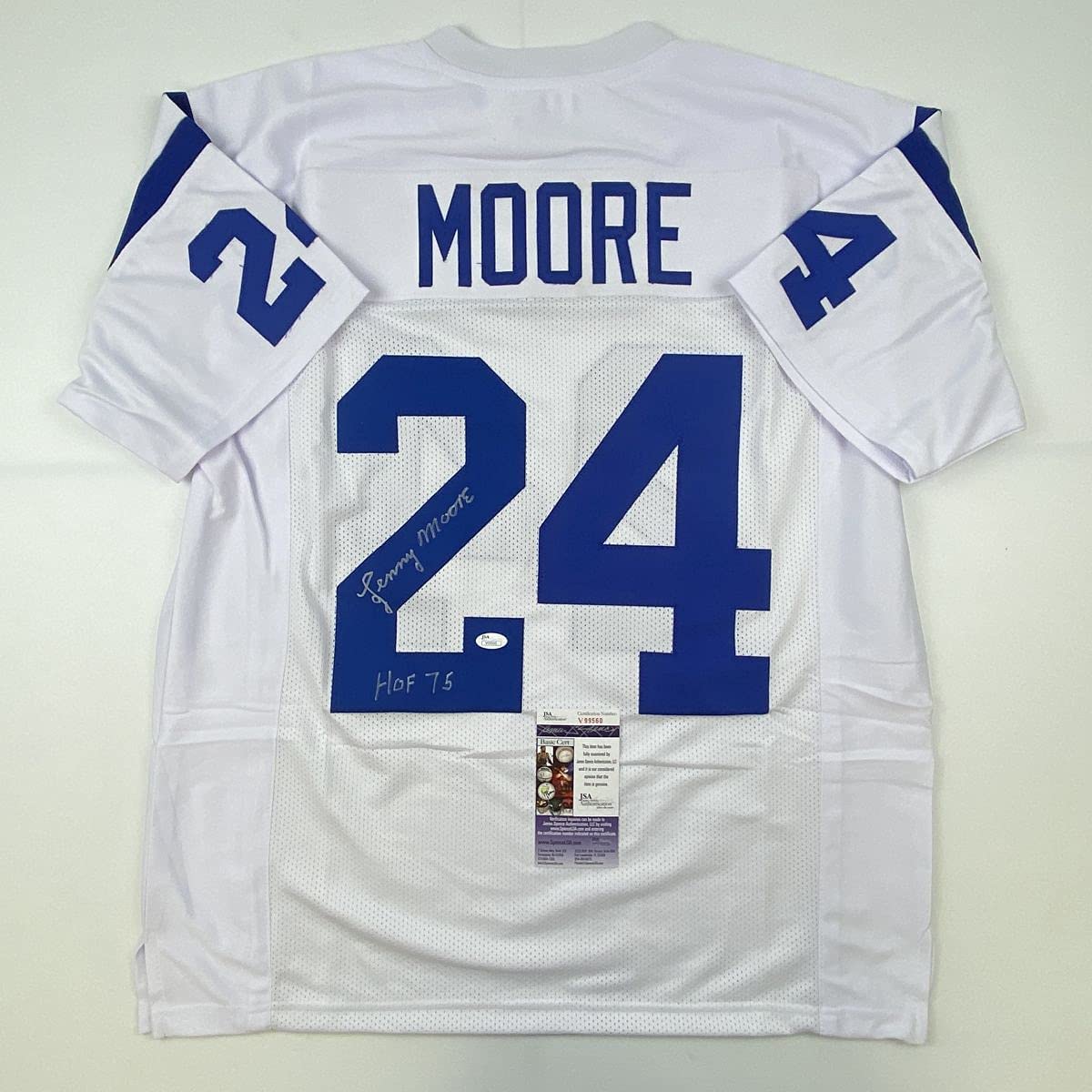 Autographed/Signed Lenny Moore HOF 75 Baltimore White Football Jersey JSA COA