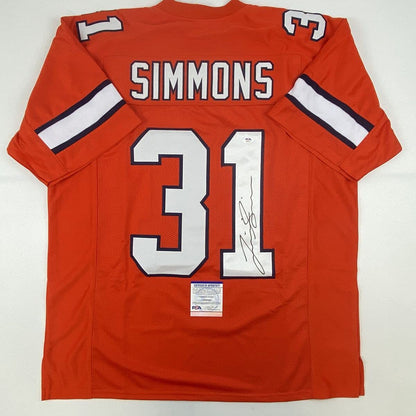 Autographed/Signed Justin Simmons Denver Retro Orange Football Jersey PSA/DNA COA