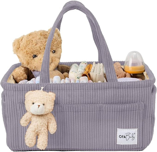 Baby Diaper Caddy Organizer Nursery Storage Bin & Portable Organizer for Diapers & Baby Wipes - Newborn Essentials & Car Caddy Organizer (Grey)