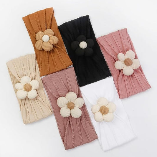 6 Pcs Handmade Flower Baby Headbands Super Stretchy Soft Knot Headbands Nylon Toddler Hairband Accessories for Newborn and Toddler Kids‰__2024 NEW‰__